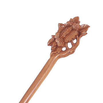 CrystalMood Handmade Carved Wood Hair Stick Begonia 7" Peachwood